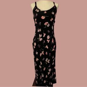 * RARE Betsey Johnson Small Vintage 90s Y2K Floral Slip Dress Black Pink Purple